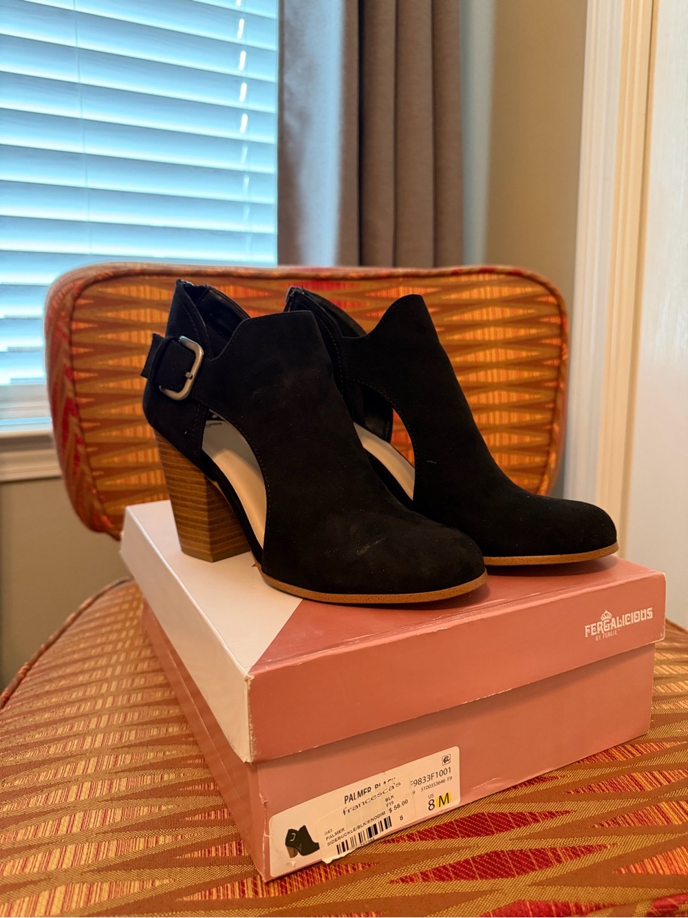 Fergalicious Black Suede Cutout Block Heel Booties - Women